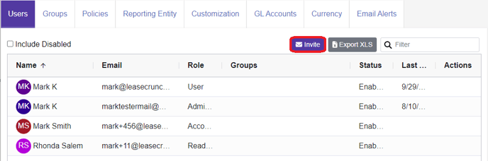 Invite button