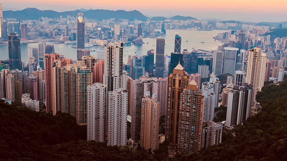 A skyline view of a large city.
